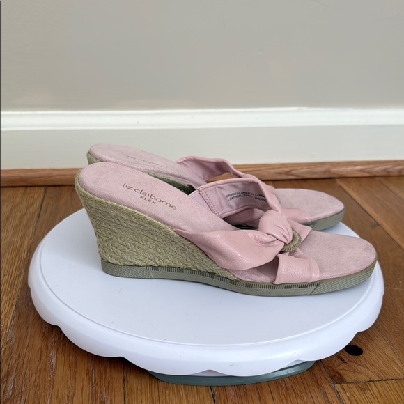 Liz Claiborne Flex Pink Leather Wedge Espadrille Sandals Women 6.5 - Picture 1 of 7